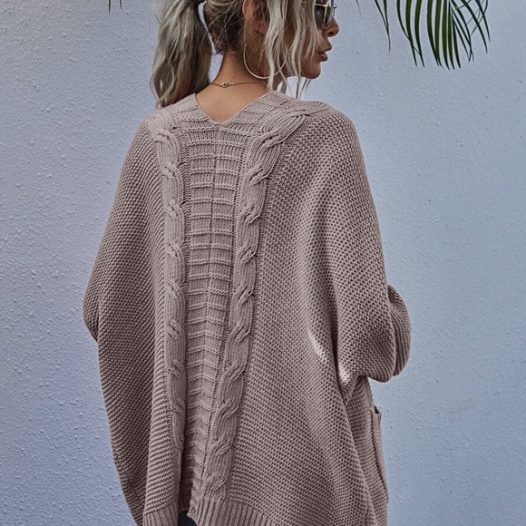 open front knit pocket batwing sleeve cardigan - Picture 11 of 12